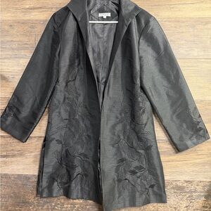 Grace Chuang Elegant Black Embroidered Silk Blend Blazer Jacket